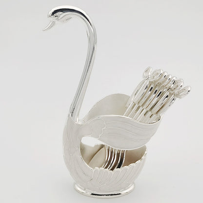 Elegant Swan Holder with Dessert Forks and Coffee Spoons