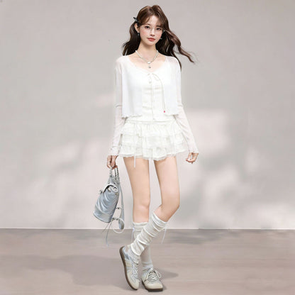 Summer Sheer Bolero Shrug with Elegant Ruffled Mini Dress Set