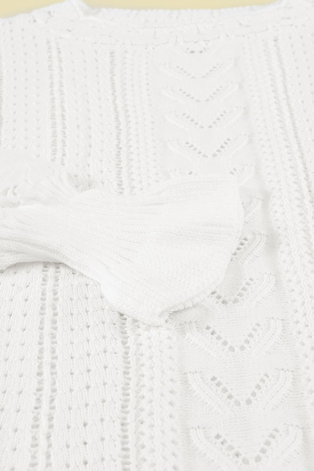 Boho Chic Crochet Knit Sweater - Breezy White Pointelle Pullover