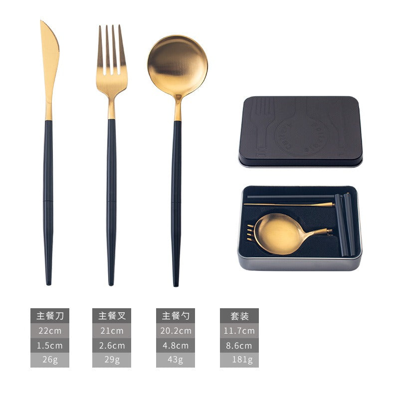 Portable 304 Stainless Steel Cutlery Set - Luxury Folding Knife, Fork, Spoon & Chopsticks