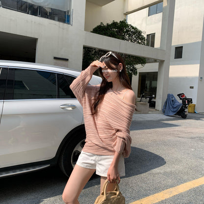 Lazy Chic Asymmetrical Cut-Out Knit Top – Unique One-Shoulder Long Sleeve Sweater for Women