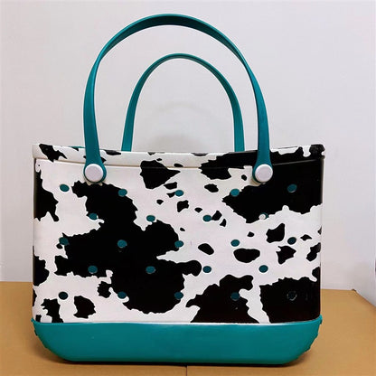 Printed EVA Beach Storage Bag - Waterproof Outdoor Basket & Handbag with Cow Print