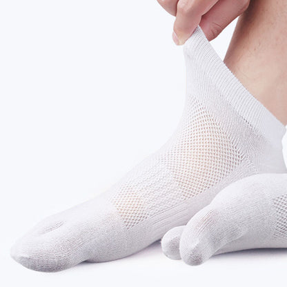 Premium 100% Cotton Five-Finger Socks for Men - Breathable Mesh Summer Socks