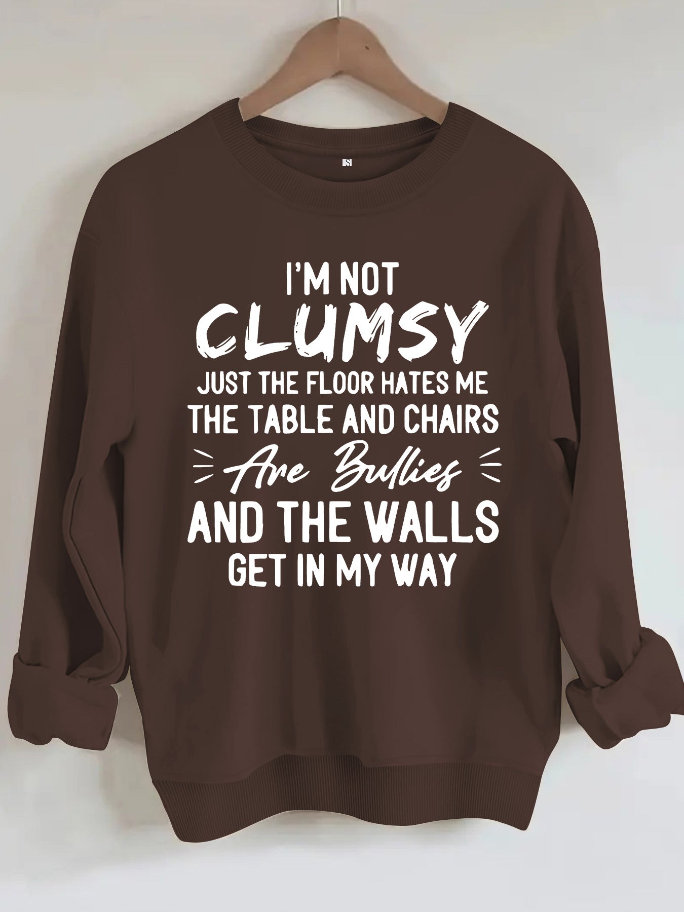 unny "I'm Not Clumsy" Letter Print Sweatshirt | Loose Fit Grey Crewneck Pullover