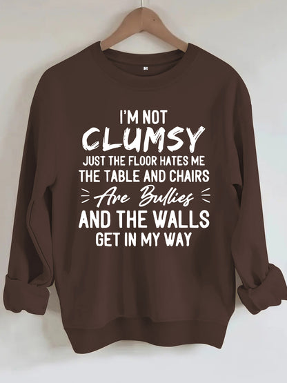 unny "I'm Not Clumsy" Letter Print Sweatshirt | Loose Fit Grey Crewneck Pullover