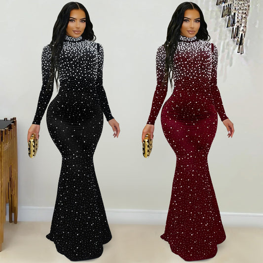 Sexy Black Mesh Rhinestone Mini Dress – Sparkling Long Sleeve Bodycon Party Outfit for Women