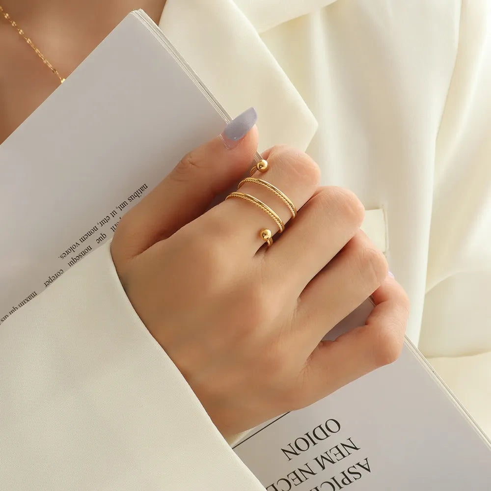 Gold Tone Beaded Spiral Wrap Ring