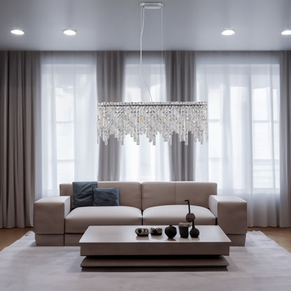 Luxury Modern Silver Oval Crystal Pendant Light - Elegant Chandelier for Living & Dining Room