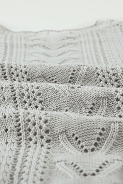 Boho Chic Crochet Knit Sweater - Breezy White Pointelle Pullover