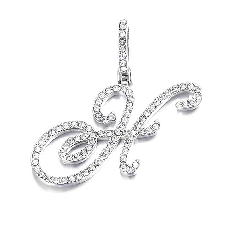 Iced Out Initial Letter Pendant Cuban Chain Necklace