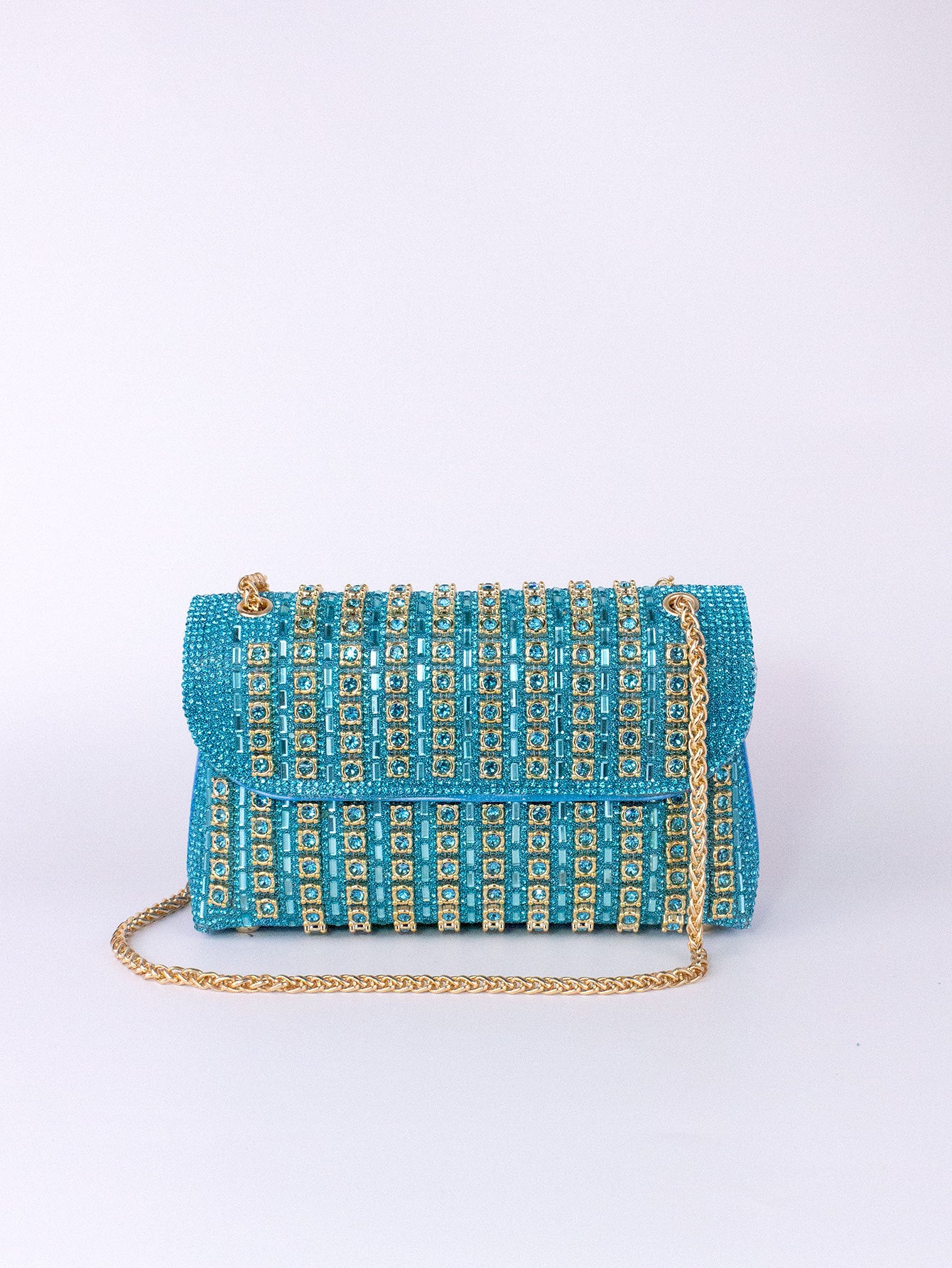 Elegant Black and Gold Chain-Adorned Evening Clutch Bag with Long Strap