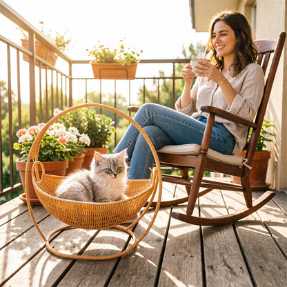 Indoor Wicker Pet Hammock | Elevated Hanging Basket Bed for Cats & Small Dogs