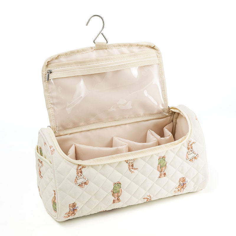 Quilted Floral Makeup Storage Bag - Large Capacity Vintage Cosmetic Travel Case