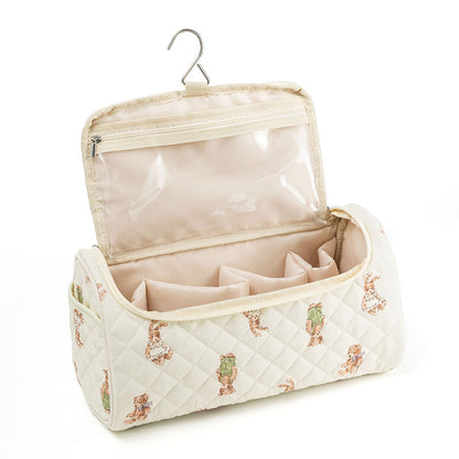 Quilted Floral Makeup Storage Bag - Large Capacity Vintage Cosmetic Travel Case