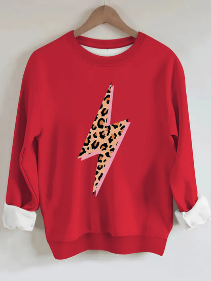 Women's Lightning Bolt with Leopard Pattern Print Sweatshirt | Crewneck Graphic Pullover