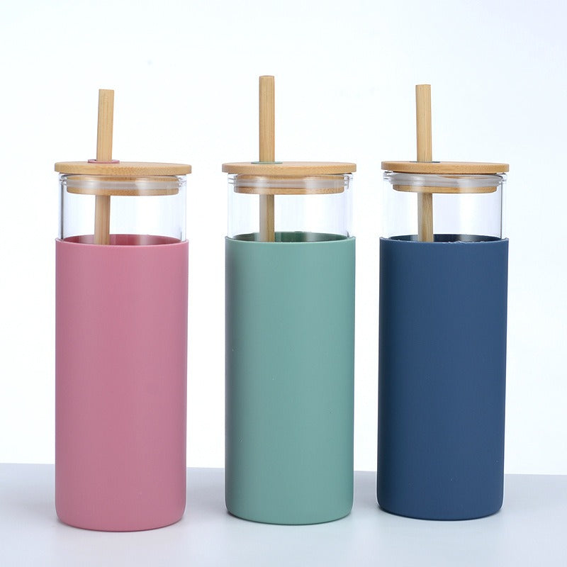 High Borosilicate Glass Tumbler with Bamboo Lid and Silicone Sleeve
