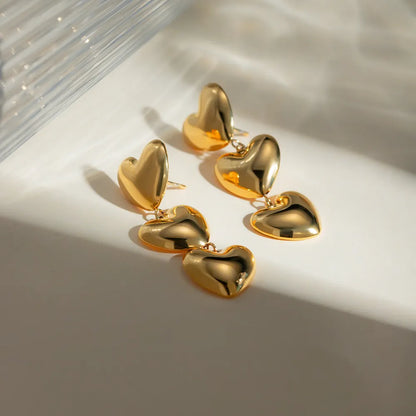 Dainty Stainless Steel Triple Heart Drop Earrings