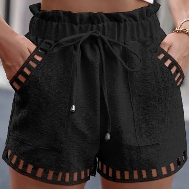 Women's Summer Cotton Linen Shorts - Boho Hollow Out Beachwear