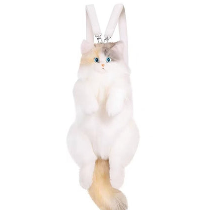 Unique Calico Cat Plush Backpack - Cute Functional Stuffed Animal Bag