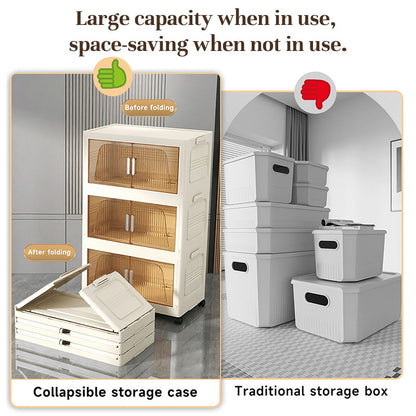 Multi-Tier Folding Storage Cabinet with Wheels | Stackable Wardrobe Organizer