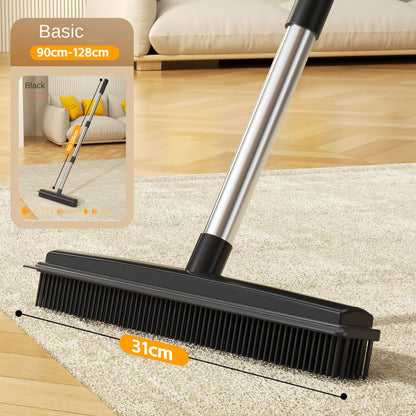 Magic Carpet Brush with Long Handle | Stainless Steel Silicone Floor Cleaning Brush and Water Scraper