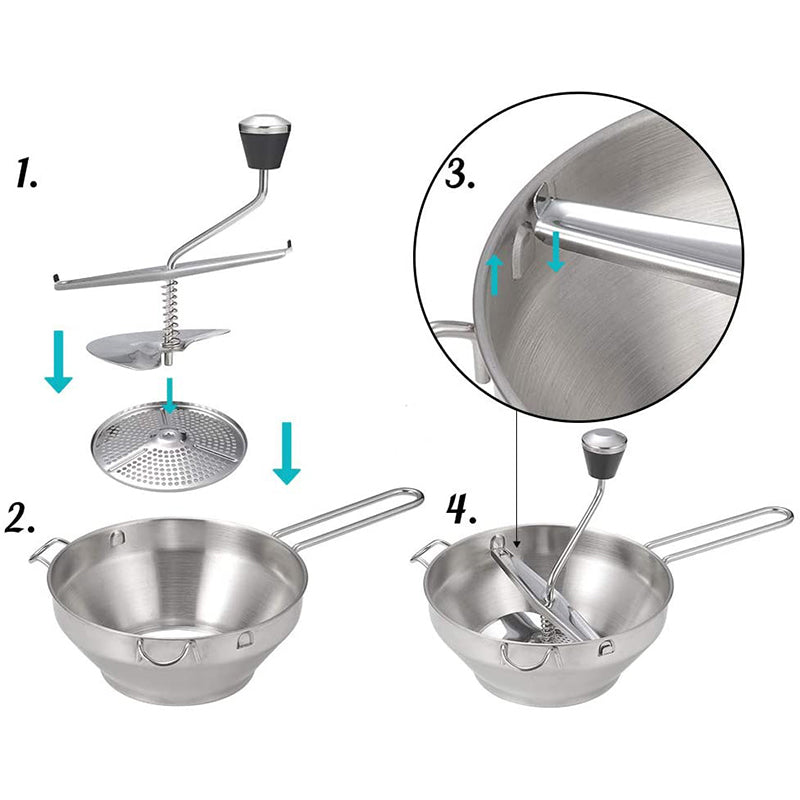 Stainless Steel Food Mill / Vegetable and Fruit Grinder with Interchangeable Discs