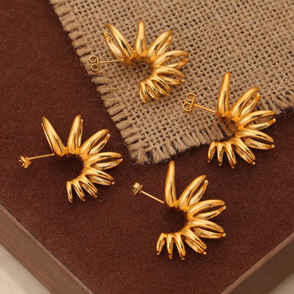 Bold Gold Tone Irregular Flower Statement Earrings