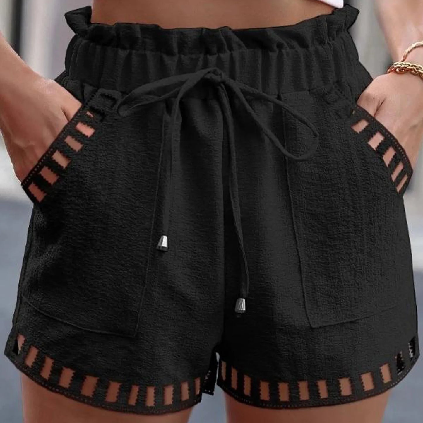 Women's Summer Cotton Linen Shorts - Boho Hollow Out Beachwear