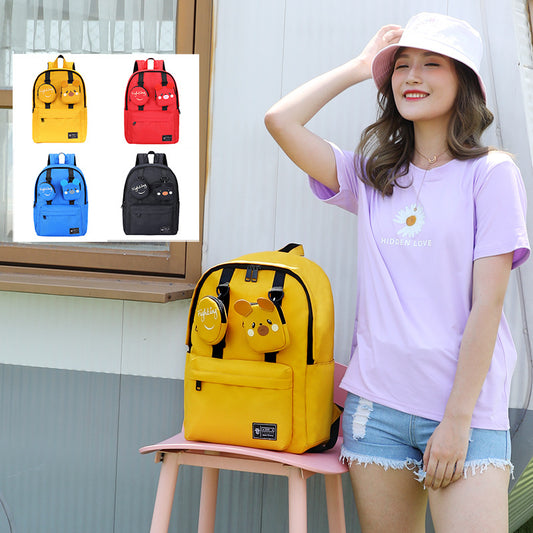 Creative Solid Color Backpack for High School & Junior High Girls - Personality Design with Small Pocket