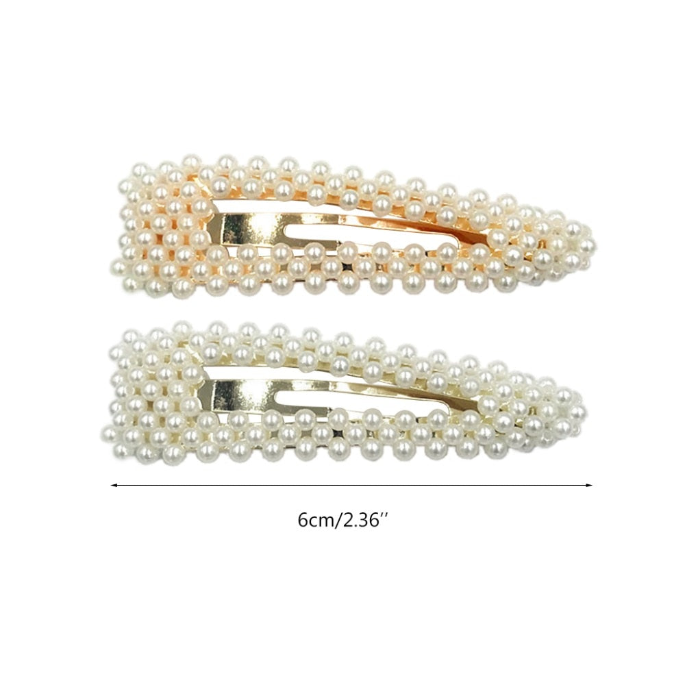 Vintage Faux Pearl Water Drop Hair Clips (Set of 2) / Bridal Wedding Gold/Silver Tone Metal Hairpins for Women