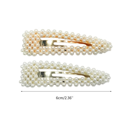 Vintage Faux Pearl Water Drop Hair Clips (Set of 2) / Bridal Wedding Gold/Silver Tone Metal Hairpins for Women