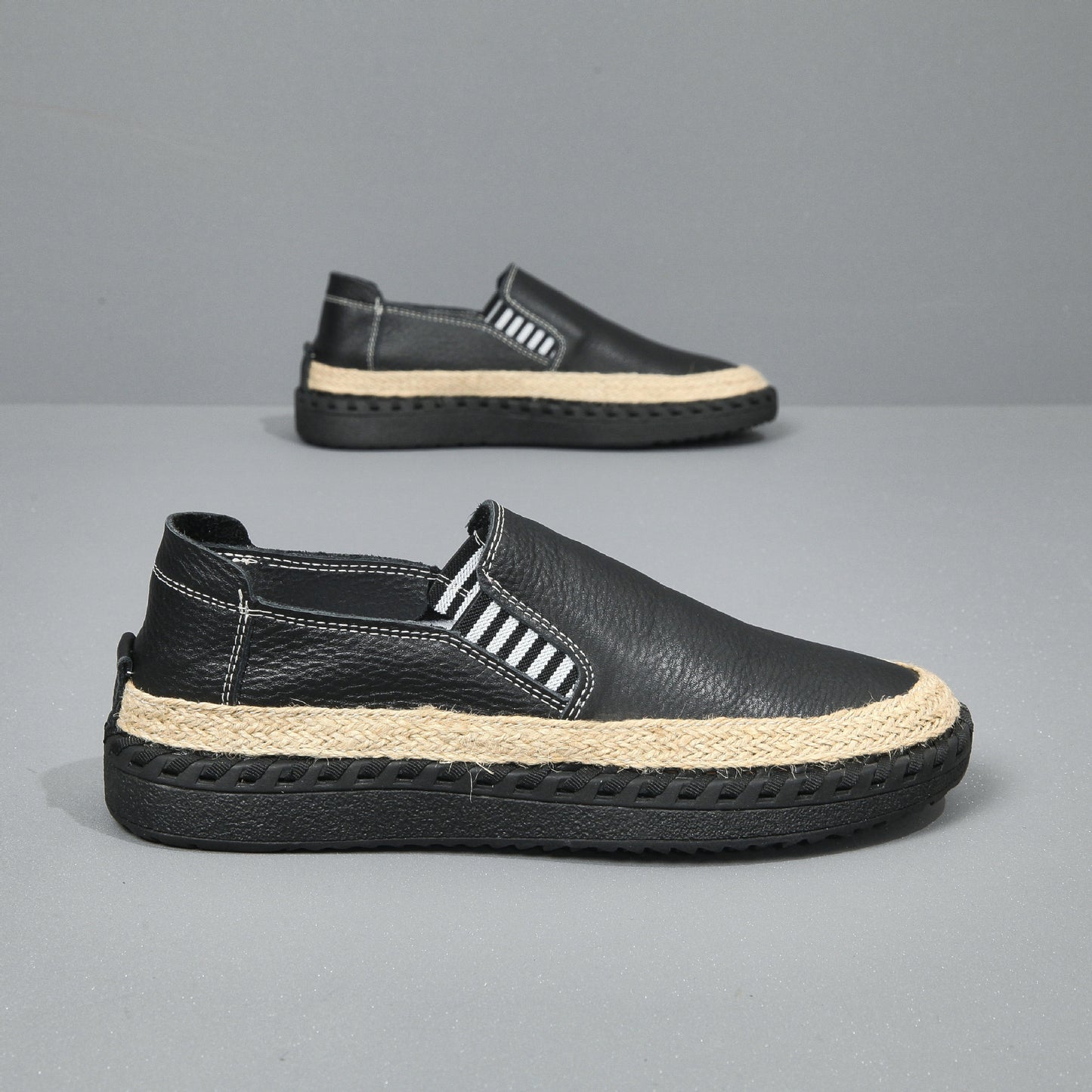 Men's Handmade Leather Fisherman Shoes - Casual Cowhide One Foot Massage Loafers
