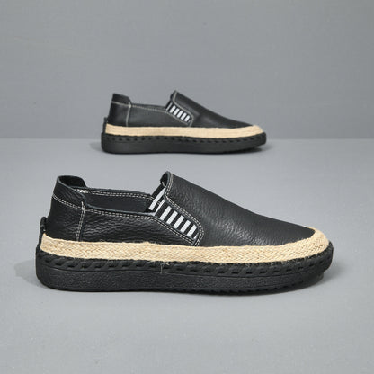 Men's Handmade Leather Fisherman Shoes - Casual Cowhide One Foot Massage Loafers