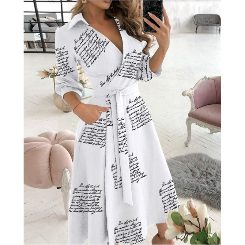 Elegant V-Neck Wrap Midi Dress - Chic Long Sleeve Office & Party Wear for Women