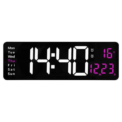 Modern RGB Digital Wall Mount Clock with Dual Alarms & Memory Function