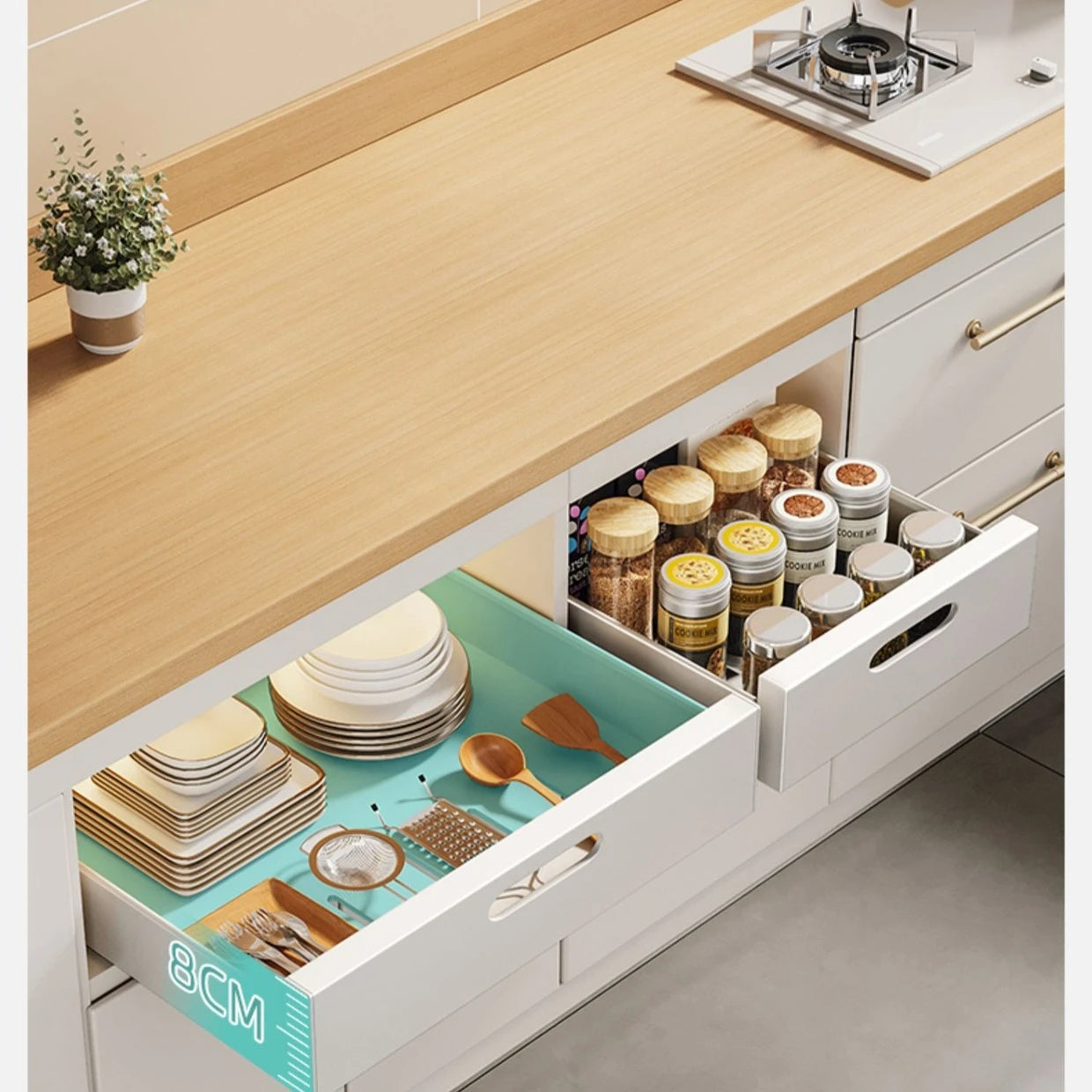 Multi-Purpose Pull-Out Kitchen Drawer Organizer – Sliding Storage Rack for Dishes, Spice Jars & Cabinets