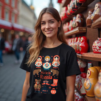Women's "Made in Russia" Matryoshka Doll Graphic T-Shirt