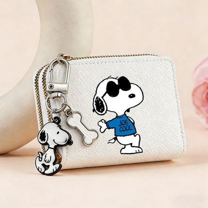 Cute Snoopy Dog Double Zipper Coin Wallet - Mini Credit Card Holder & Cartoon Pouch