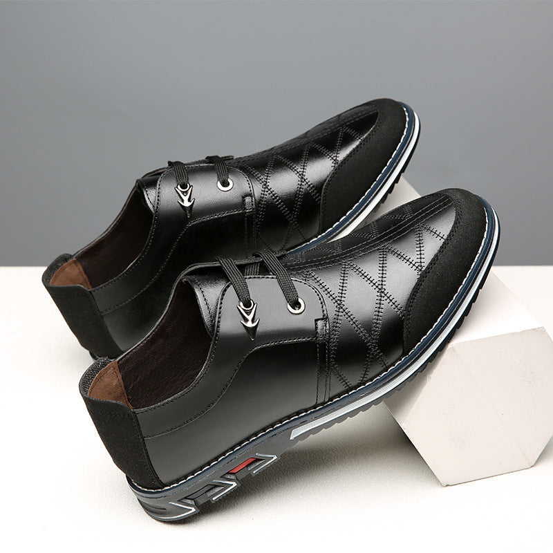 Men's Casual Leather Shoes - Korean Version Trendy Quilted Blue Sneakers