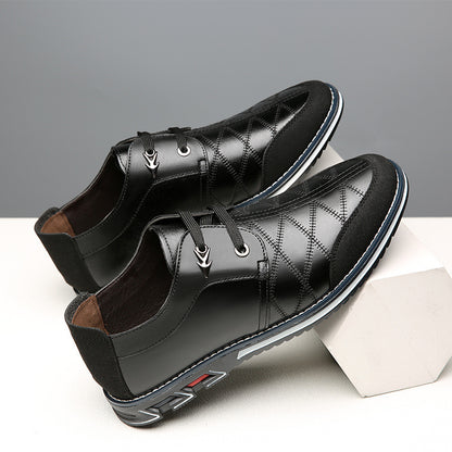 Men's Casual Leather Shoes - Korean Version Trendy Quilted Blue Sneakers