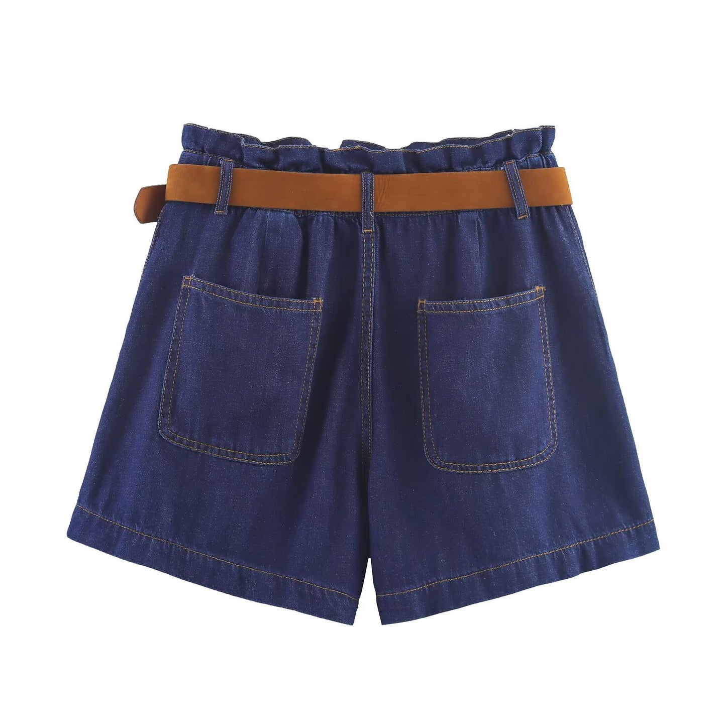 High-Waist Blue Denim Shorts | Chic Summer Paperbag Design with Belt