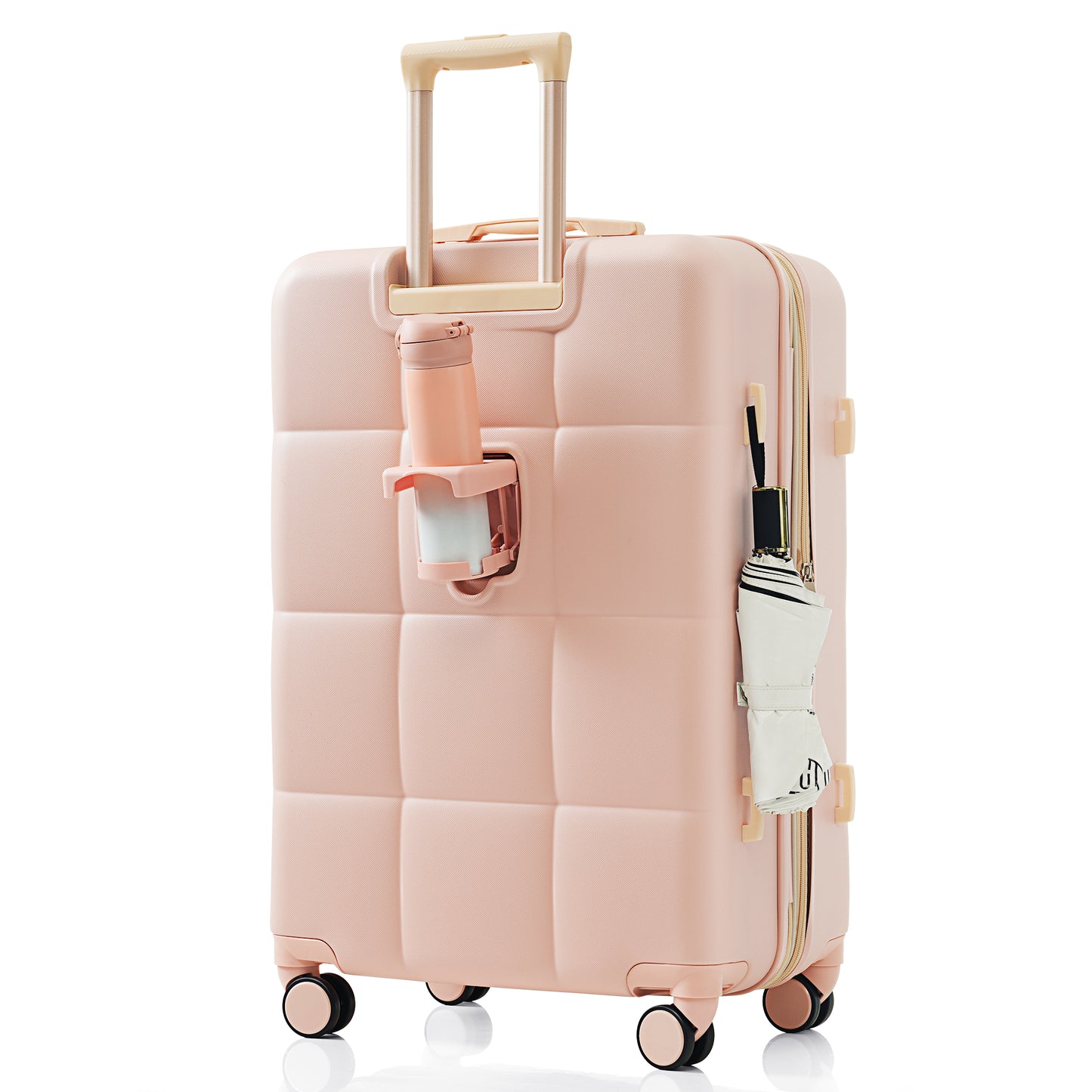 20-Inch ABS Hardshell Carry-on Suitcase with USB Charging Port & Cup Holder - Pink