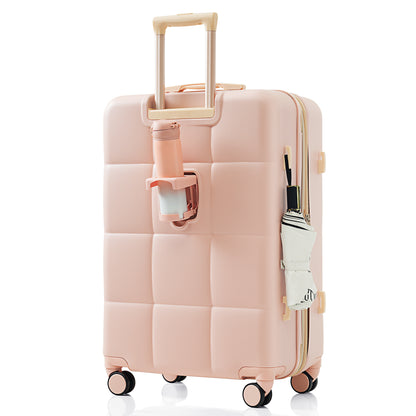 20-Inch ABS Hardshell Carry-on Suitcase with USB Charging Port & Cup Holder - Pink