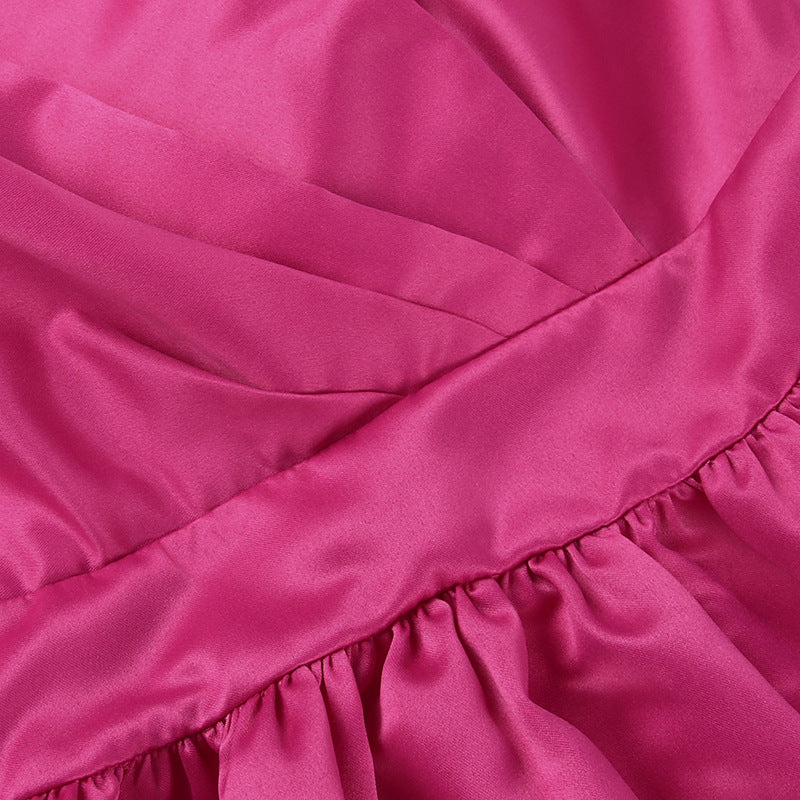 Glamorous Hot Pink Diamond Chain Strap Dress - Elegant Satin Party Mini Gown