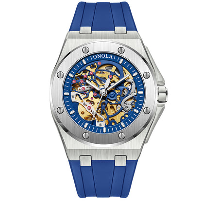 Fashionable Rose Gold Men's Watch - Premium Mechanical Timepiece with Silicone Strap