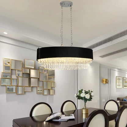 Luxury Modern Black Crystal Chandelier – Elegant Round Pendant Light for Dining & Living Room
