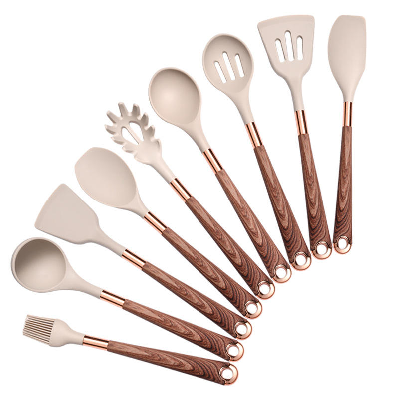 10-Piece Premium Silicone Kitchen Utensil Set - Heat Resistant Cooking Tools with Ergonomic Wooden Handles