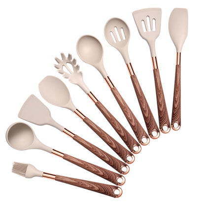 10-Piece Premium Silicone Kitchen Utensil Set - Heat Resistant Cooking Tools with Ergonomic Wooden Handles