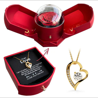 Romantic Double Open Rose Jewelry Gift Box | Angel Wings Drawer Style Necklace Presentation Case