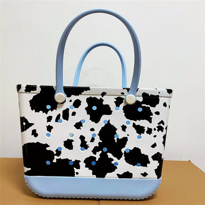 Printed EVA Beach Storage Bag - Waterproof Outdoor Basket & Handbag with Cow Print
